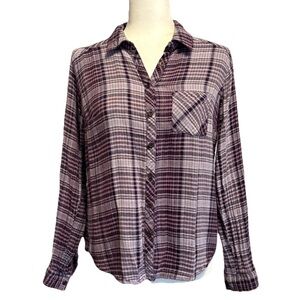 Maurices Purple Mauve Plaid Button-Up Women's Top Size Large